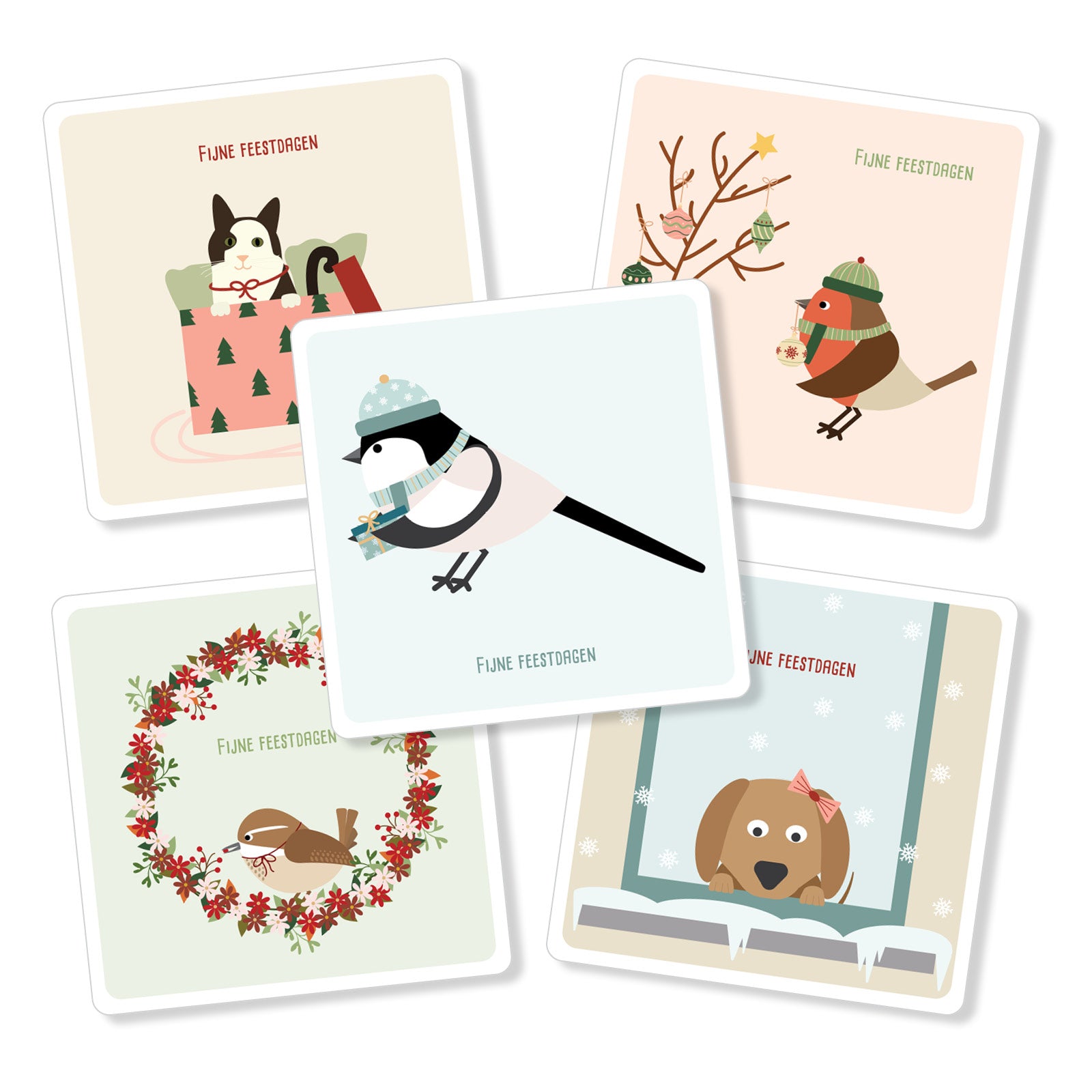 Kaartenset kerstdieren
